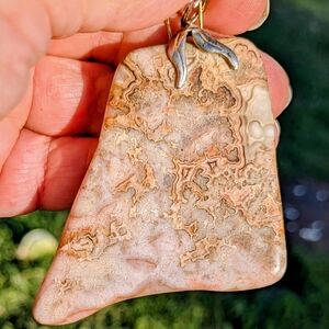 Artistic Large Mexican Lace Agate Gemstone Pendant Intricate Natural Designs